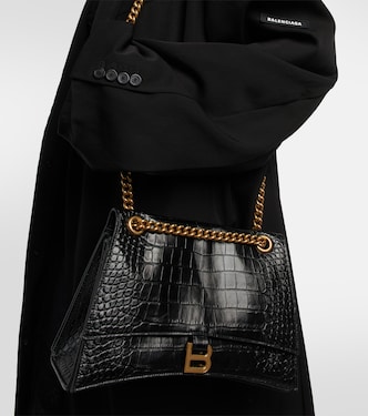 Crush Medium croc-effect leather shoulder bag | Balenciaga