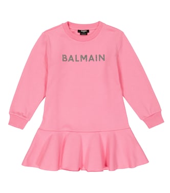 Drop waist cotton sweatshirt dress | Balmain Kids