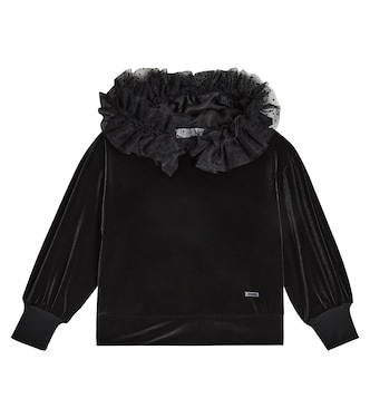 Sudadera con capucha de terciopelo y tul | Monnalisa