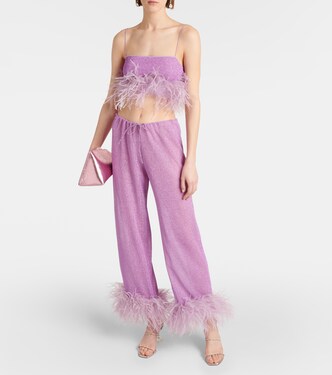 Lumière Plumage feather-trimmed bra top in purple - Oseree
