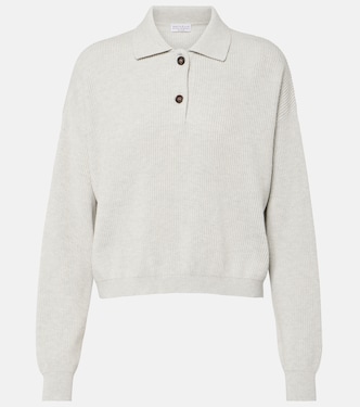 Ribbed-knit cotton polo sweater | Brunello Cucinelli