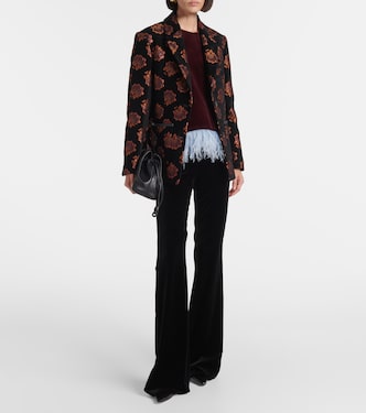 La Scala feather-trimmed cotton velvet top | La DoubleJ