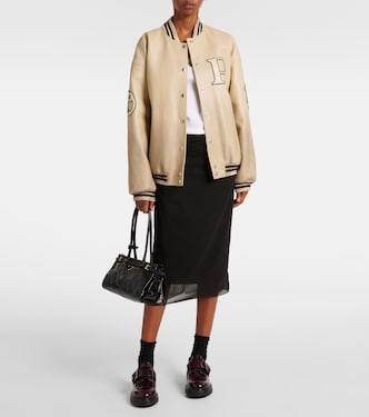 Patch-appliqué padded leather varsity jacket | Prada