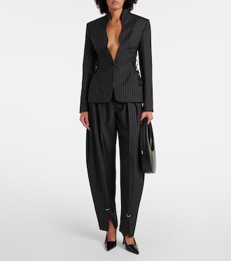 Pantalon barrel rayé en laine mélangée | Mugler