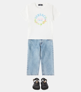 تيشيرت من القطن الجيرسيه بطبعات الورود ولوغو | Versace Kids