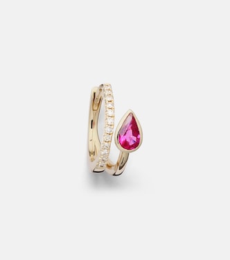 Orecchino singolo in oro 14kt con diamanti e zaffiro | Roxanne First
