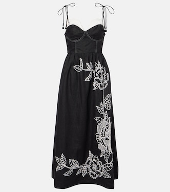 Midikleid aus Leinen mit Spitze | Farm Rio