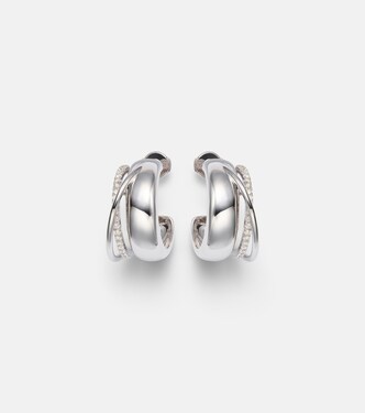 Un Deux Trois Lisse 9kt white gold hoop earrings with diamonds  | Yvonne Léon