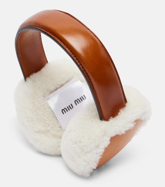 Shearling-trimmed leather earmuffs | Miu Miu