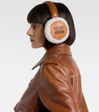 Shearling-trimmed leather earmuffs | Miu Miu