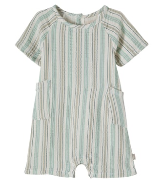 Baby Edison striped cotton gauze playsuit | Wheat