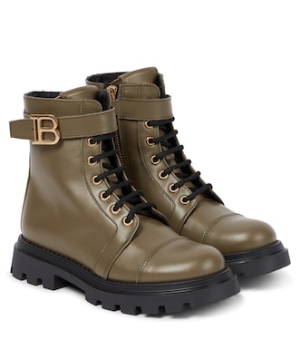 Stivaletti stringati in pelle con fibbia | Balmain Kids