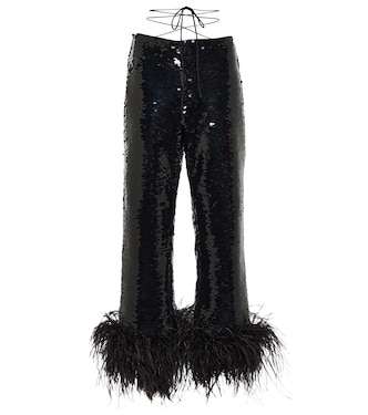 Pantalon droit à sequins et plumes | Magda Butrym