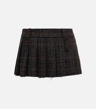 Checked pleated virgin wool miniskirt | Miu Miu