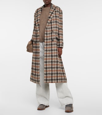 Double-breasted checked coat | Brunello Cucinelli