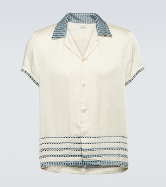 Embroidered silk satin bowling shirt  | Bode