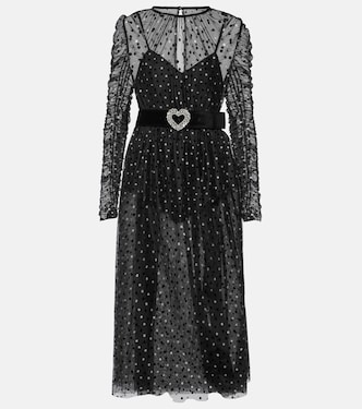 Abito midi Whitney a pois con ruches | Rebecca Vallance