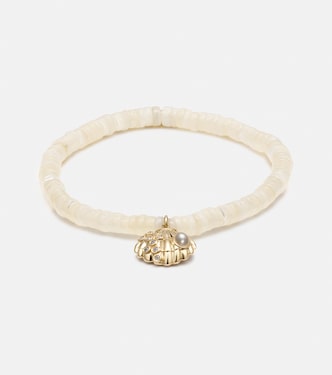 Bracelet Clam Shell en or 14 ct, diamants et perles d'eau douce | Sydney Evan