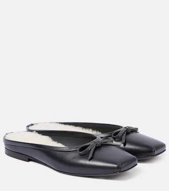 Slippers in pelle con shearling e monili | Brunello Cucinelli