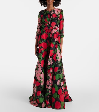 Abito lungo in gazar di seta con stampa | Carolina Herrera