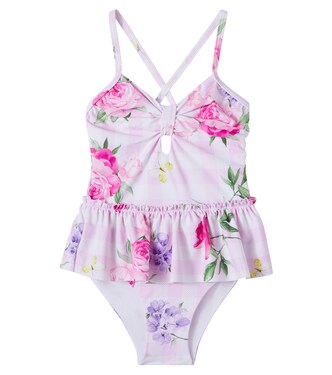 Floral gingham ruffled swimsuit | Monnalisa