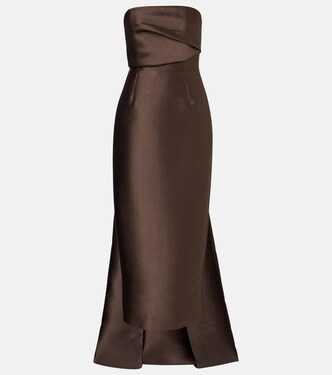 Kiki draped strapless satin cocktail dress | Solace London