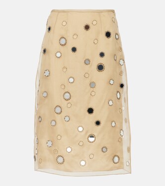 Falda midi de organza de seda adornada | Prada