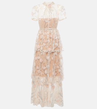 Maxikleid aus Mesh mit Pailletten | Self-Portrait