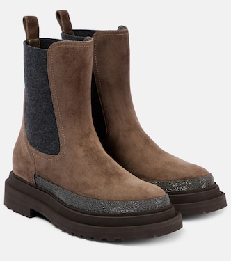 Botas chelsea de ante con cuentas Monili | Brunello Cucinelli