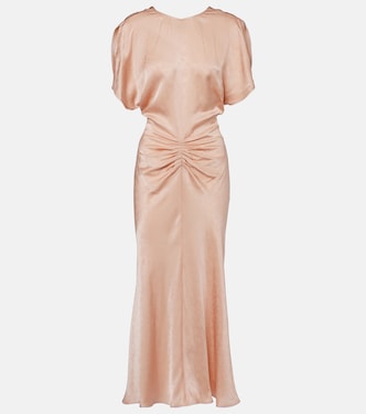 Ruched satin jacquard midi dress | Victoria Beckham