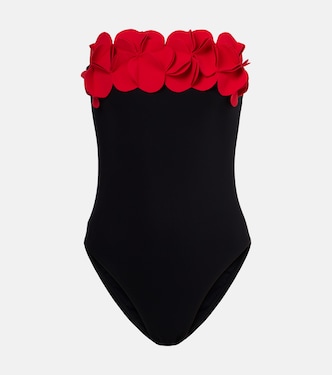 Costume intero senza spalline con applicazioni floreali | Karla Colletto