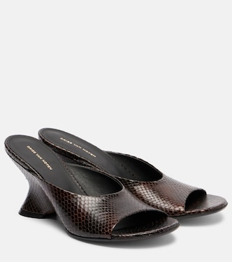 75 snake-effect leather wedge mules | Dries Van Noten