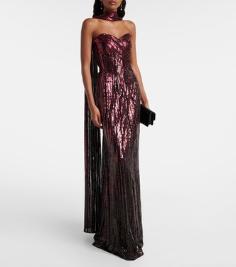 Scarf-detail sequined gown | Elie Saab