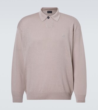 Embroidered linen-blend polo sweater | Giorgio Armani