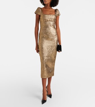 Draped lamé jacquard cocktail dress | Roland Mouret