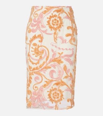 Embroidered velvet and tulle midi skirt | Xu Zhi