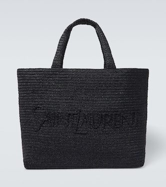 Logo embroidered raffia tote bag | Saint Laurent