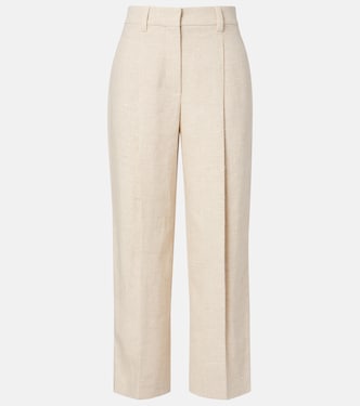 Cropped linen and silk-blend wide-leg pants | Brunello Cucinelli