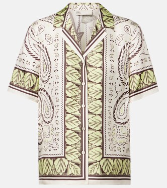 Camisa bowling de satén de seda estampada | Tory Burch