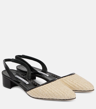 Pumps slingback Raffro in rafia con pelle | Manolo Blahnik