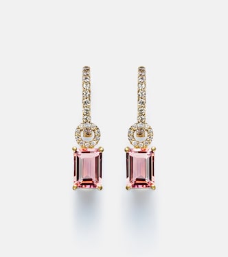 14kt gold huggie earrings with tourmaline and diamonds | Stone and Strand