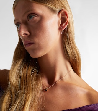 14kt gold huggie earrings with tourmaline and diamonds | Stone and Strand