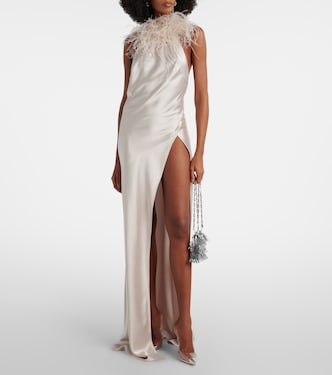 Jazzy feather-trimmed satin gown | The New Arrivals Ilkyaz Ozel