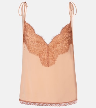 Lace-trimmed silk crêpe de chine top | Valentino