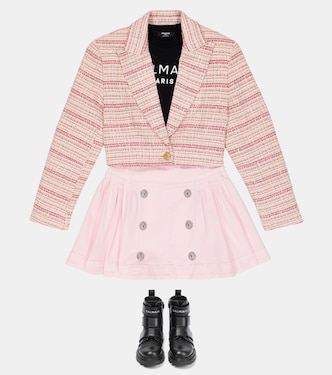 Falda de algodón plisada con botones | Balmain Kids