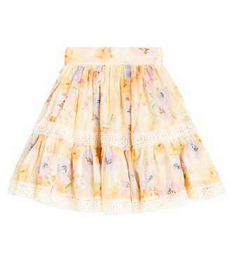 Falda de lino y seda floral con volantes | Petite Amalie  