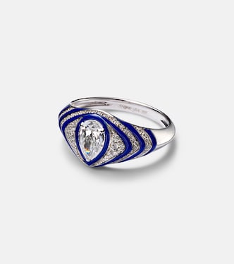 Striped Pear 18kt white gold and enamel pinky ring with diamonds | Kamyen