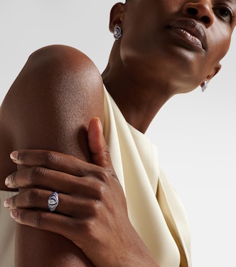 Anello per mignolo Striped Pear in oro bianco 18kt e smalto con diamanti | Kamyen
