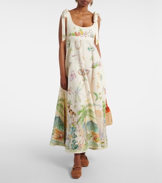 Robe midi Anouk imprimée en lin | Alémais