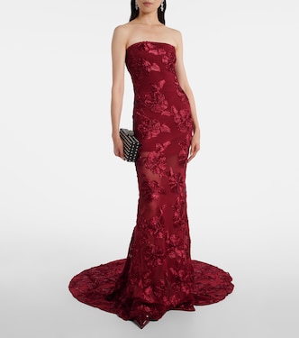 Floral-appliqué mesh gown | Rotate